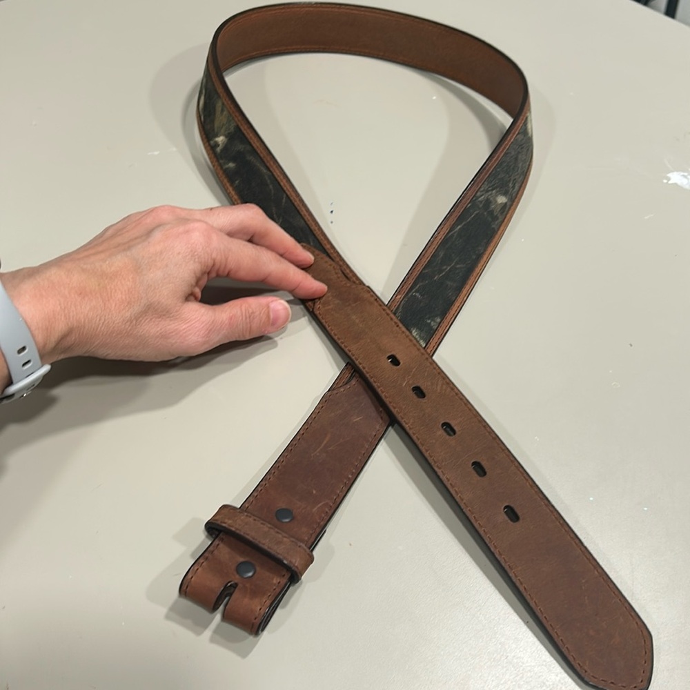 Mens Rocky Leather Camo Belt Green Brown RBM1052 - 42 size - no buckle EUC